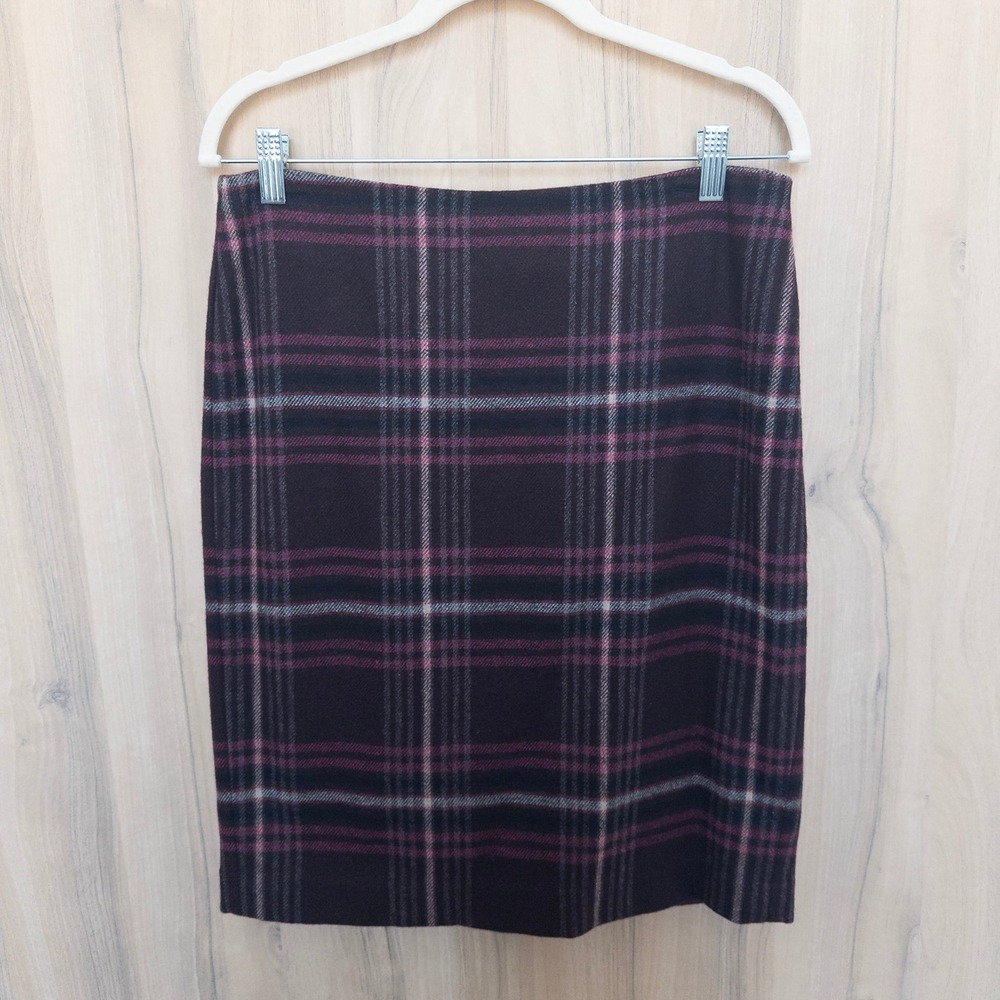 Talbots Womens Plaid Skirt Size 8P Burgundy Wool Classic Preppy Academia Office‎